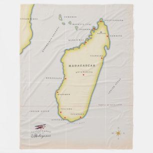 Illustrated map of Madagascar Fleece Blanket