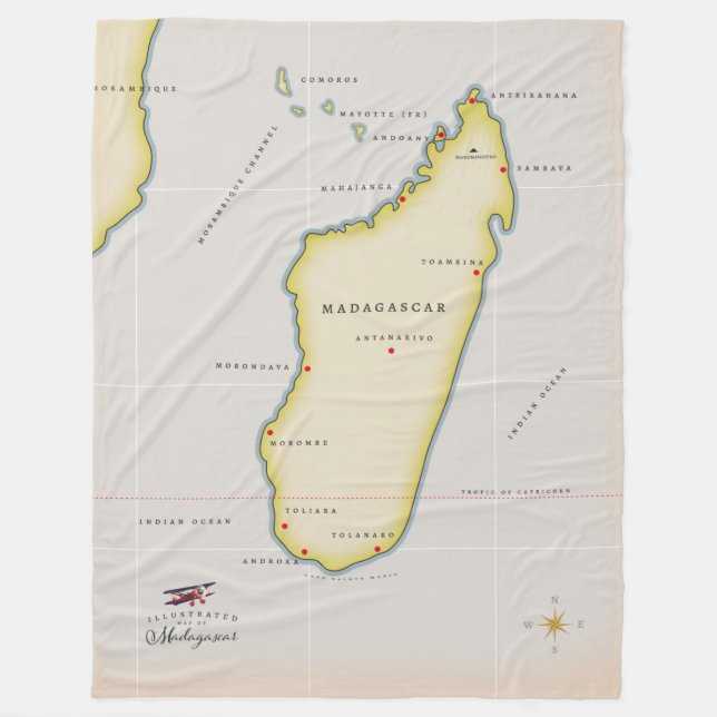 Illustrated map of Madagascar Fleece Blanket (Front)
