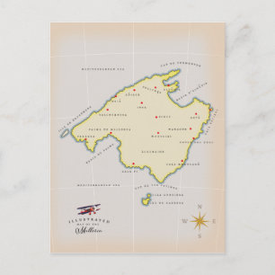 Illustrated map of Mallorca Postcard
