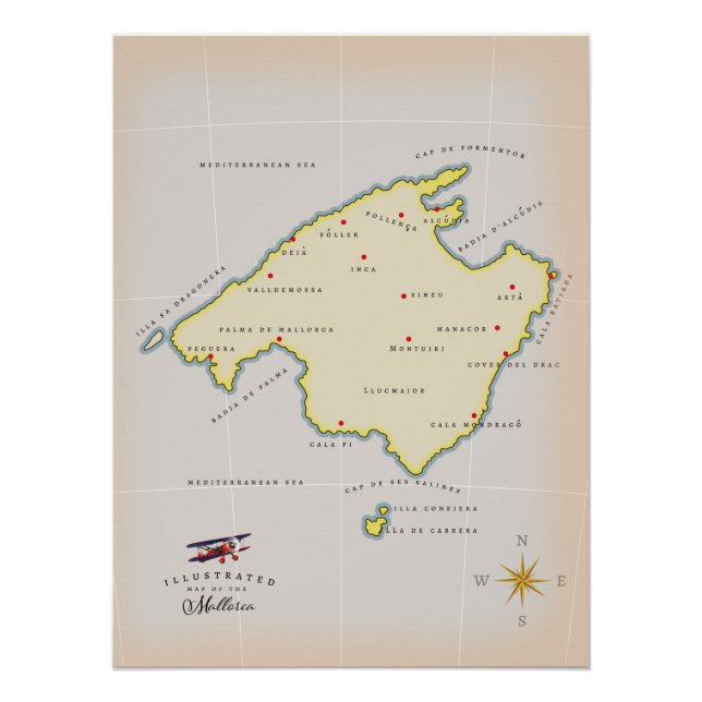 Illustrated map of Mallorca Poster (Front)