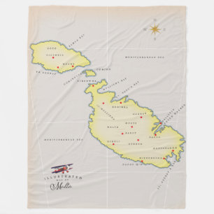 Illustrated map of Malta Fleece Blanket