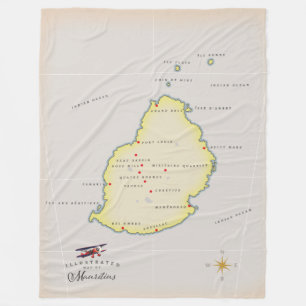 Illustrated map of Mauritius Fleece Blanket