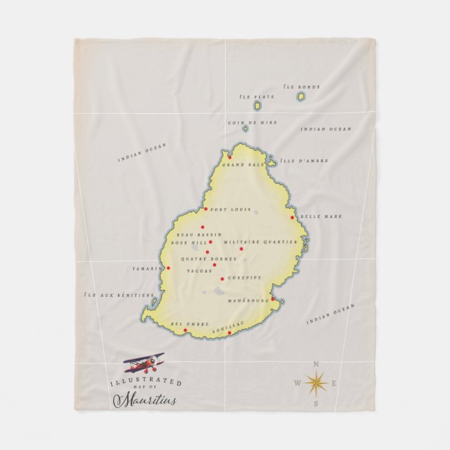 Illustrated map of Mauritius Fleece Blanket (Front)