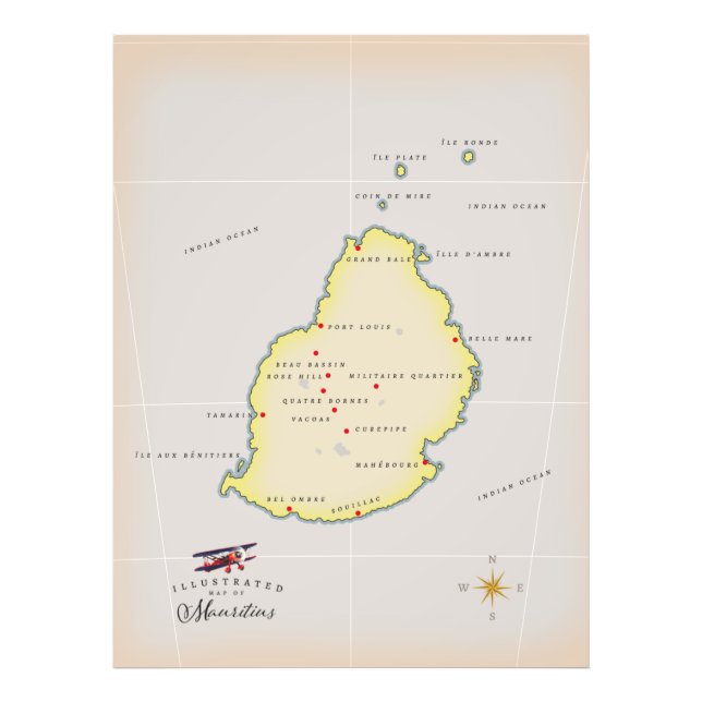 Illustrated map of Mauritius Photo Print (Front)