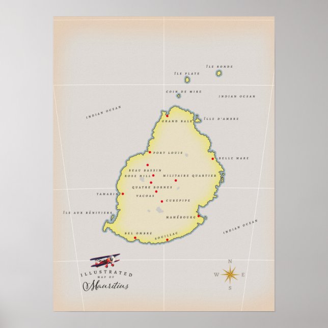 Illustrated map of Mauritius Poster (Front)