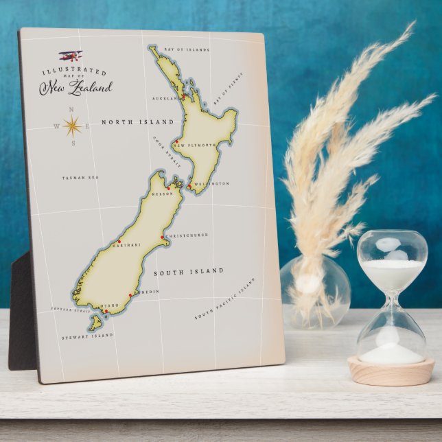 Illustrated map of New Zealand Plaque (Side)