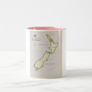 Illustrated map of New Zealand Two-Tone Coffee Mug