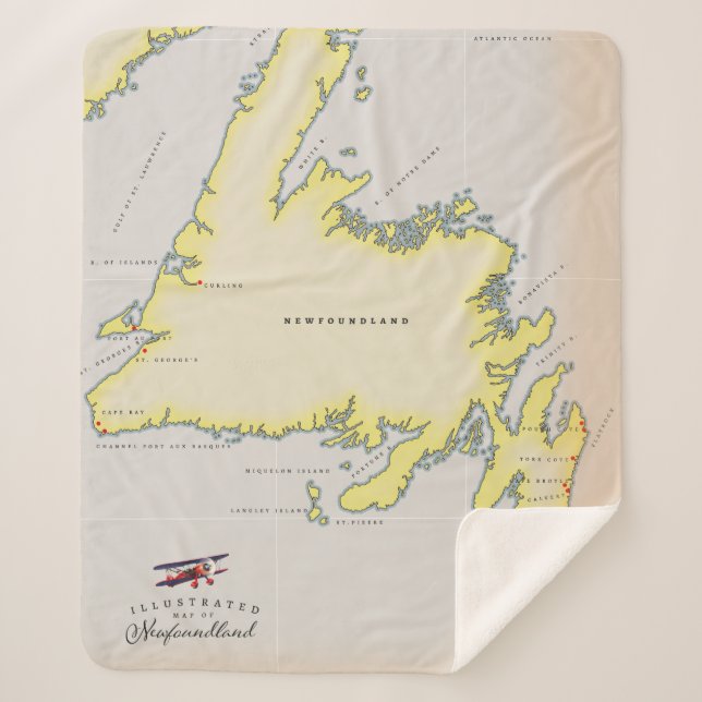 Illustrated map of Newfoundland. Sherpa Blanket (Front)