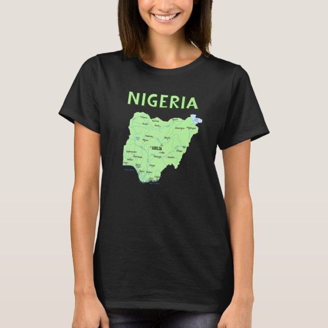 Illustrated Map Of Nigeria Major Cities Rivers And T-Shirt (Front)