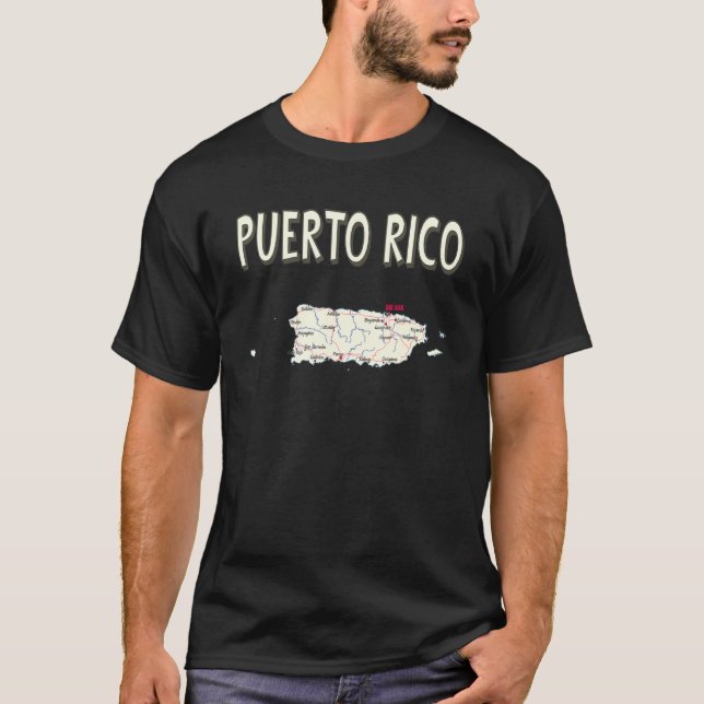 Illustrated Map Of Puerto Rico Major Cities Roads  T-Shirt (Front)