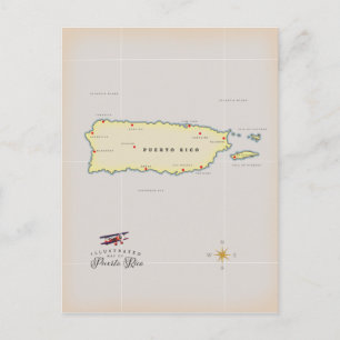 Illustrated map of Puerto Rico. Postcard