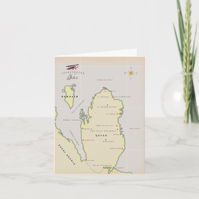 Illustrated map of Qatar Note Card (Front)
