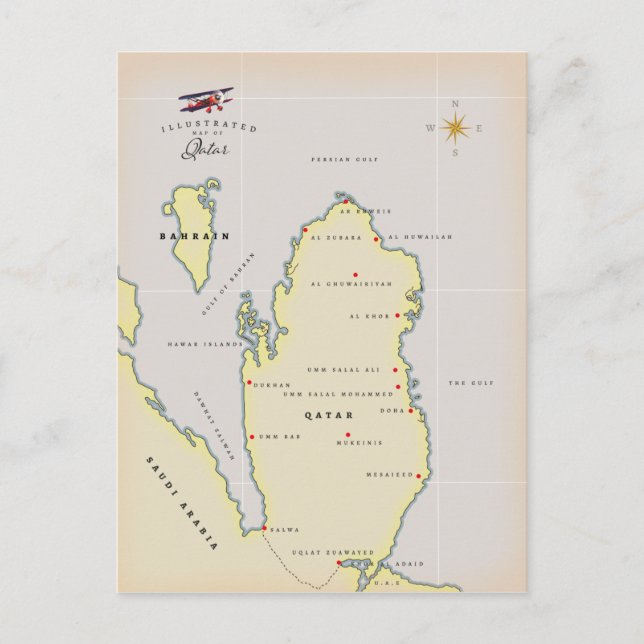 Illustrated map of Qatar Postcard (Front)
