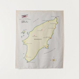 Illustrated map of Rhodes. Tapestry