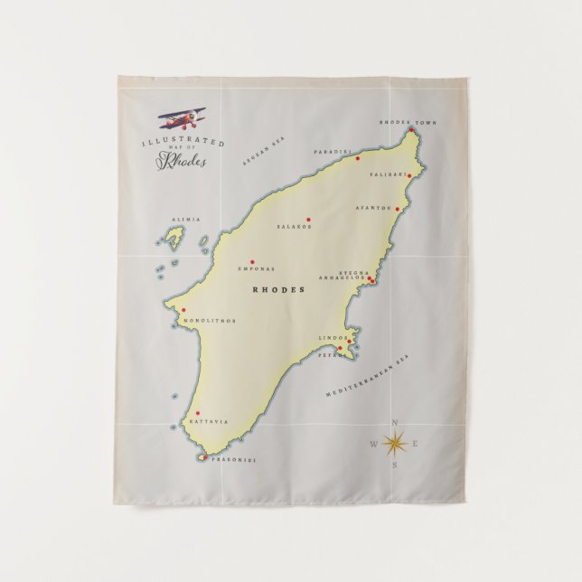 Illustrated map of Rhodes. Tapestry (Front)