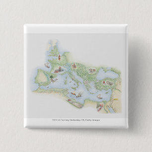 Illustrated map of Roman Empire 15 Cm Square Badge