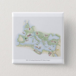 Illustrated map of Roman Empire 15 Cm Square Badge
