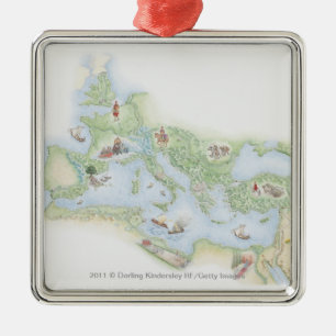 Illustrated map of Roman Empire Metal Ornament