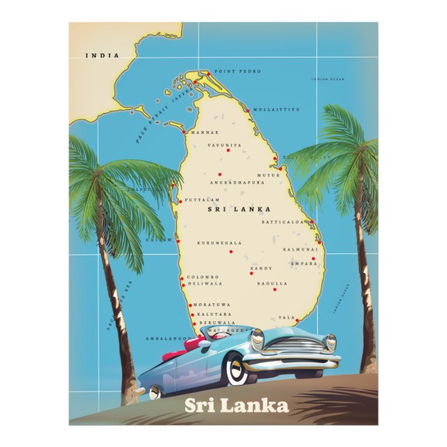 Illustrated map of Sri Lanka Photo Print (Front)