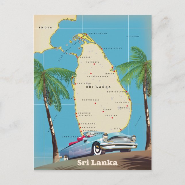 Illustrated map of Sri Lanka Postcard (Front)
