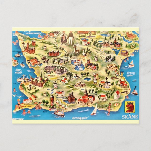 Illustrated Map of Sweden Postcard (Front)
