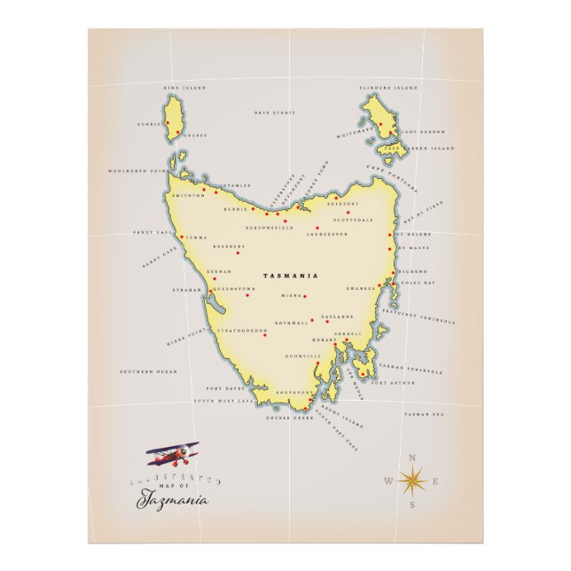 Illustrated map of Tasmania. Photo Print (Front)