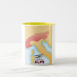 Illustrated map Of the Alps Two-Tone Coffee Mug