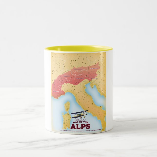 Illustrated map Of the Alps Two-Tone Coffee Mug (Center)