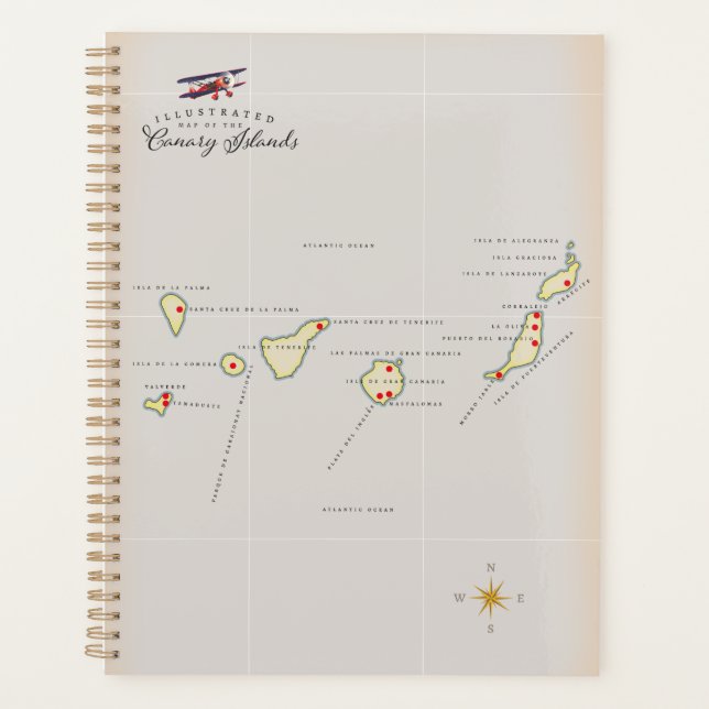 Illustrated map of the Canary Isalnds. Planner (Front)