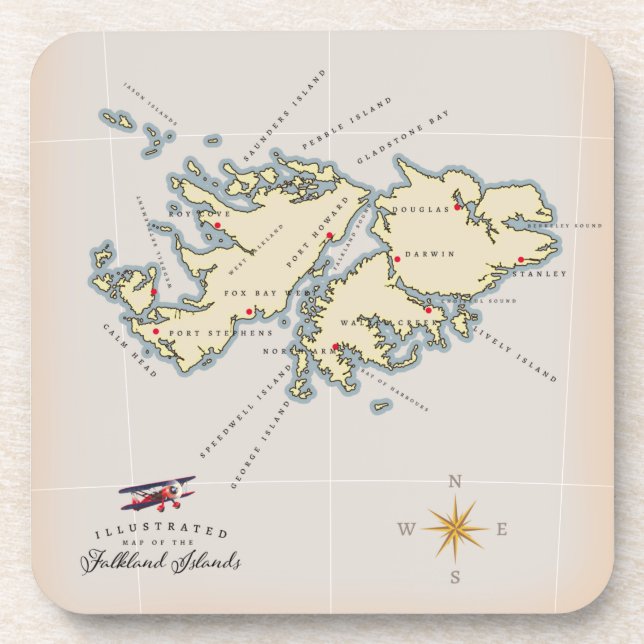 Illustrated map of the Falkland Islands. Coaster (Front)