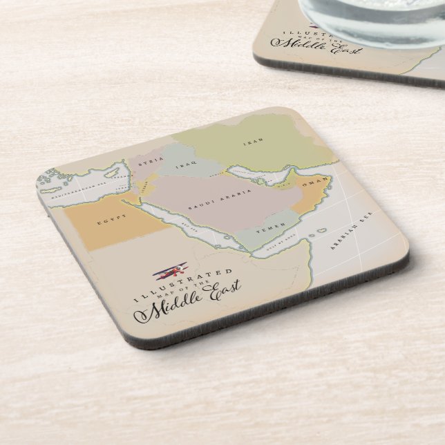 Illustrated map of the Middle East. Coaster (Left Side)