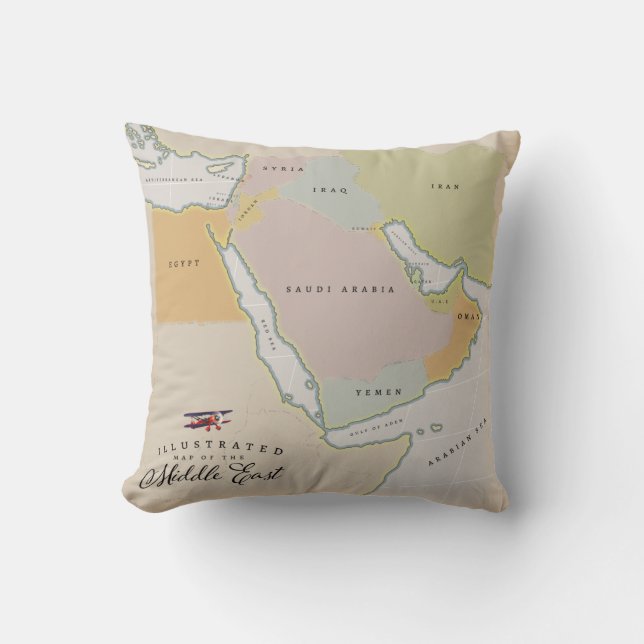 Illustrated map of the Middle East. Cushion (Front)
