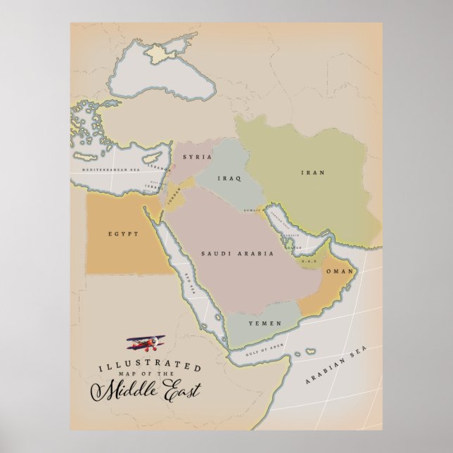 Illustrated map of the Middle East. Poster (Front)