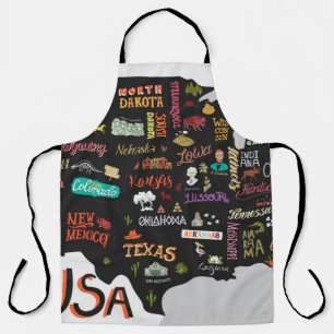 Illustrated map of the USA. Poster with states and Apron