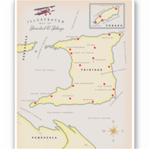 Illustrated map of Trinidad & Tobago