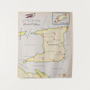 Illustrated map of Trinidad & Tobago Tapestry