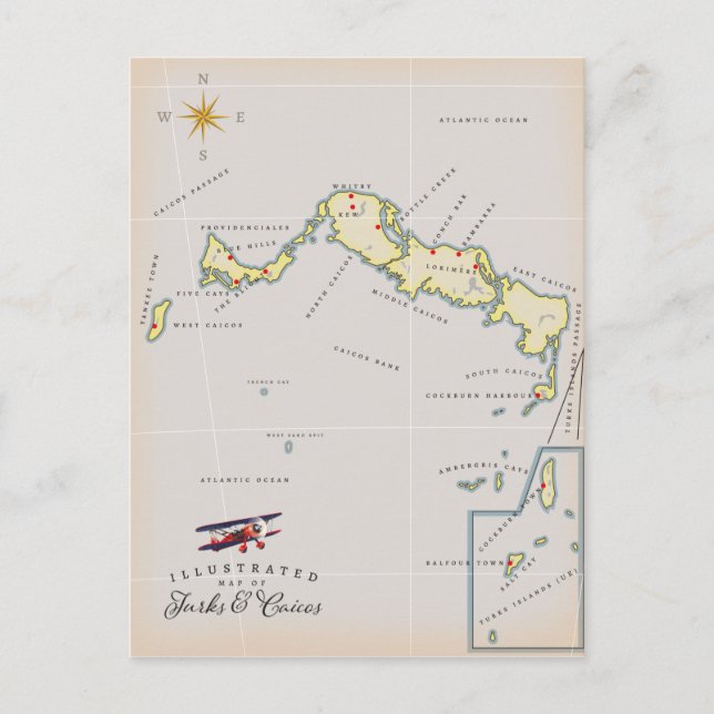 Illustrated map of Turks and Caicos map Postcard (Front)