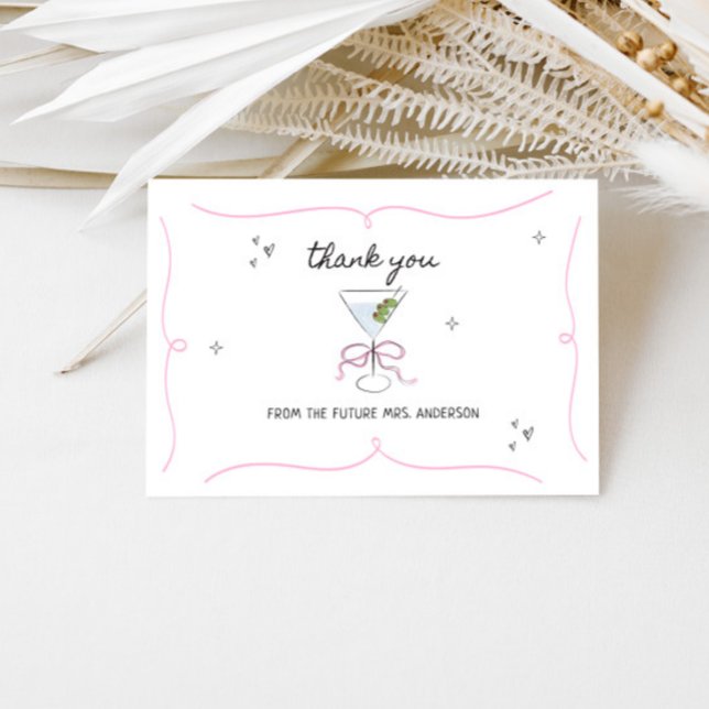 Illustrated Martini Glass Bridal Shower Thank You Card (Creator Uploaded)