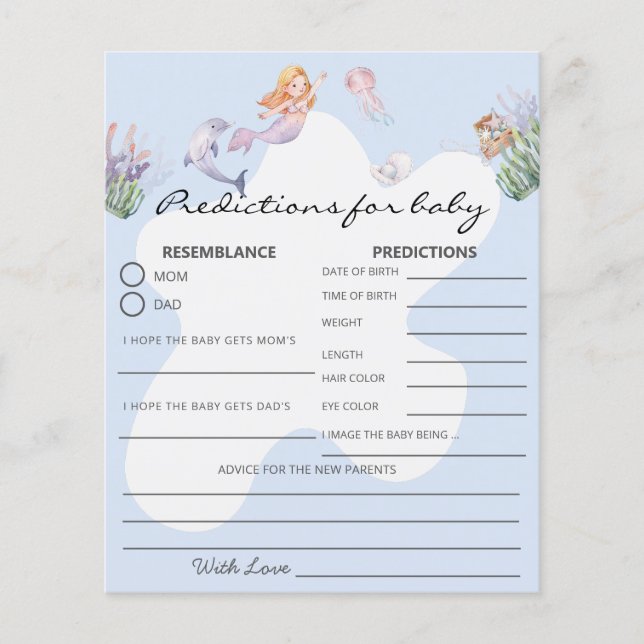 Illustrated Mermaid Prediction Baby Shower Game (Front)