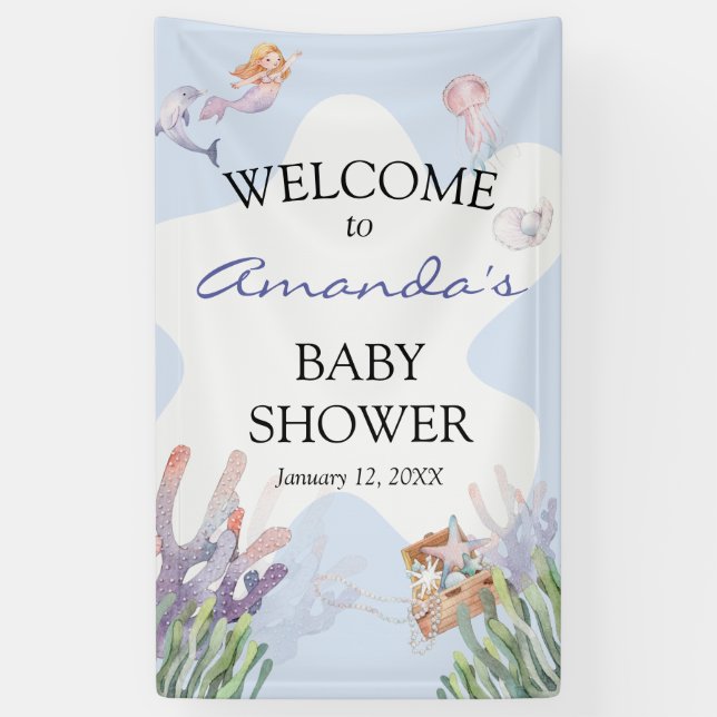 Illustrated Mermaid Welcome Sign Banner (Vertical)
