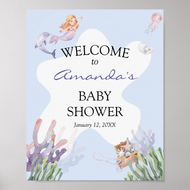 Illustrated Mermaid Welcome Sign Poster (Front)