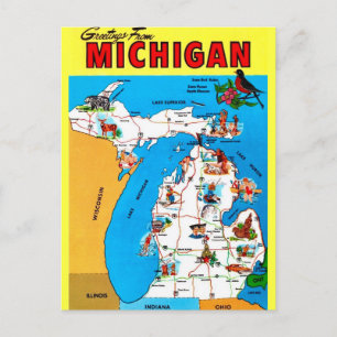 Illustrated Michigan Map Postcard