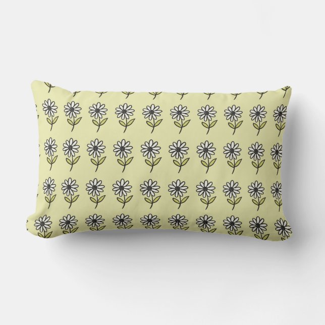 Illustrated Minimal Daisy Line Art Lumbar Cushion (Front)