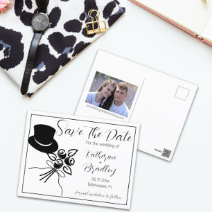 Illustrated Minimalist B/W Script Save the Date Postcard