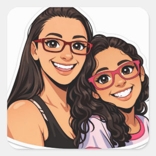 illustrated mother and daughter stickers cute 