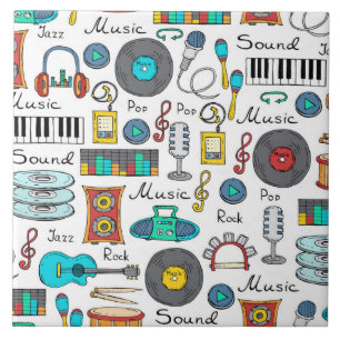 Illustrated music objects ceramic tile