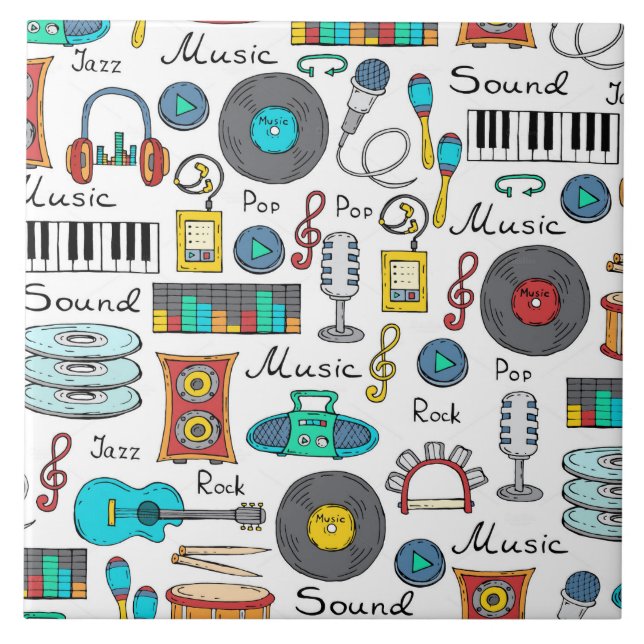 Illustrated music objects ceramic tile (Front)