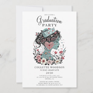 Illustrated Nurse Floral Graduation Invitation