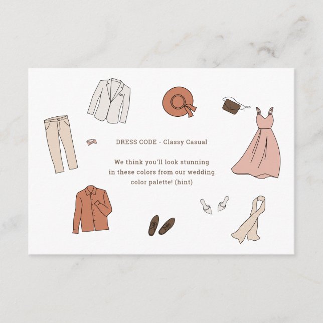 Illustrated Outfits Wedding Colours & Dress Code Enclosure Card (Front)