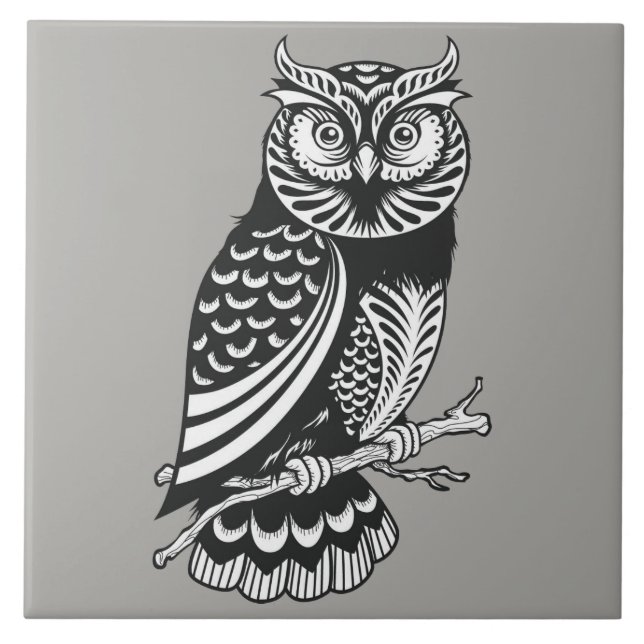 Illustrated Owl design Ceramic Tile (Front)